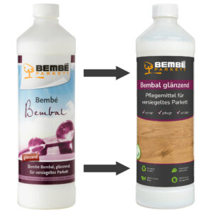 Anpassung und Änderung des Etiketts für Bembé Parkett Bembal glänzend 1L